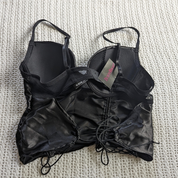 NWT NEW Body Rage Black Satin Lingerie Cropped Corset Bustier Women's Medium - Picture 2 of 8